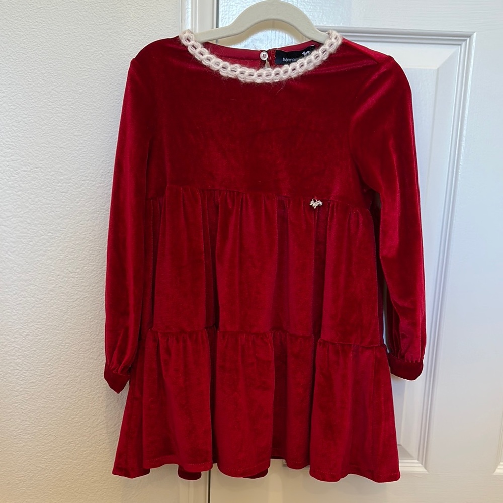 Charming Red Velvet Dress with White Accents